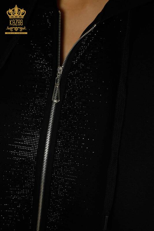 Wholesale Women's Tracksuit Set Black with Zipper - 17607 | KAZEE