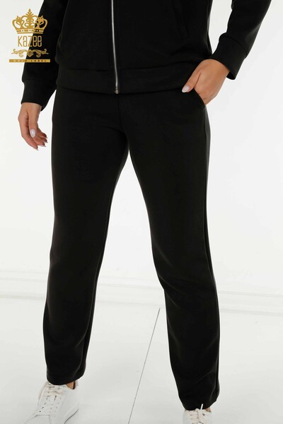 Wholesale Women's Tracksuit Set Black with Zipper - 17619 | KAZEE - Thumbnail