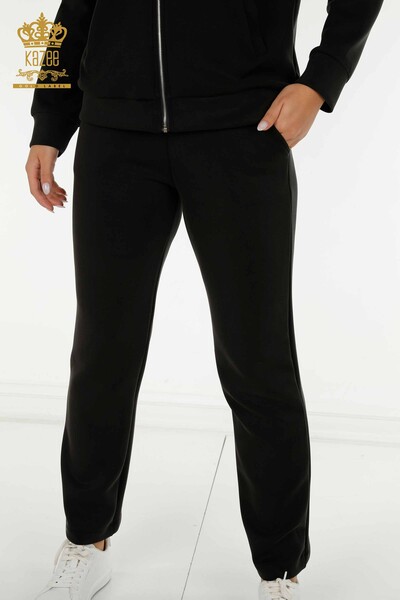 Wholesale Women's Tracksuit Set Black with Zipper - 17619 | KAZEE - 7