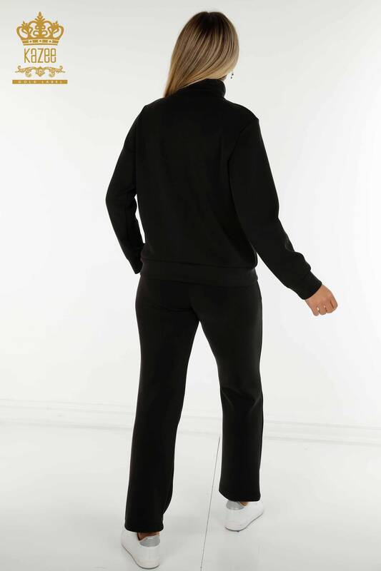 Wholesale Women's Tracksuit Set Black with Zipper - 17619 | KAZEE