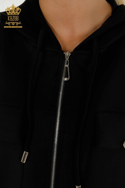 Wholesale Women's Tracksuit Set Zippered Buttoned Black - 17620 | KAZEE - Thumbnail