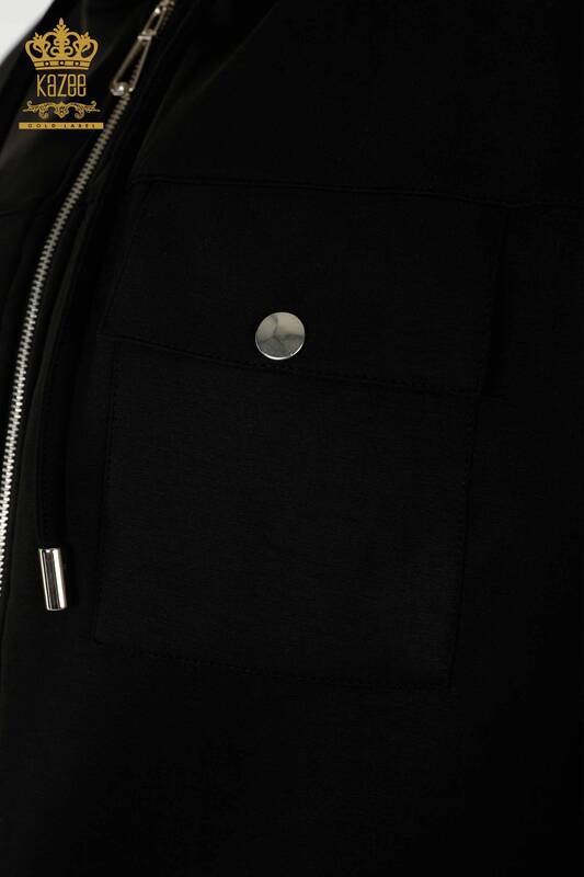 Wholesale Women's Tracksuit Set Zippered Buttoned Black - 17620 | KAZEE