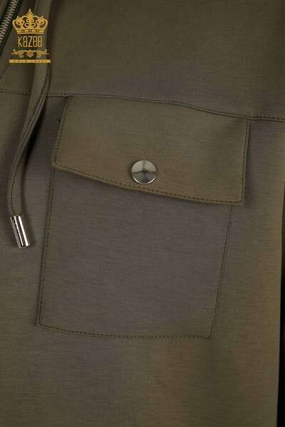 Wholesale Women's Tracksuit Set Zippered Buttoned Khaki - 17620 | KAZEE - Thumbnail