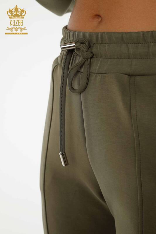 Wholesale Women's Tracksuit Set Zippered Buttoned Khaki - 17620 | KAZEE
