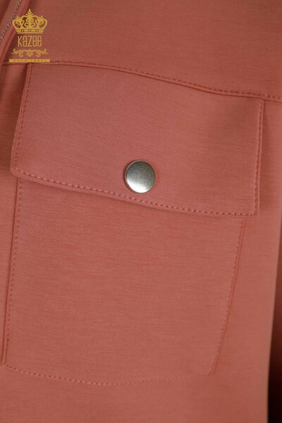 Wholesale Women's Tracksuit Set Zippered Buttoned Dusty Rose - 17620 | KAZEE - Thumbnail