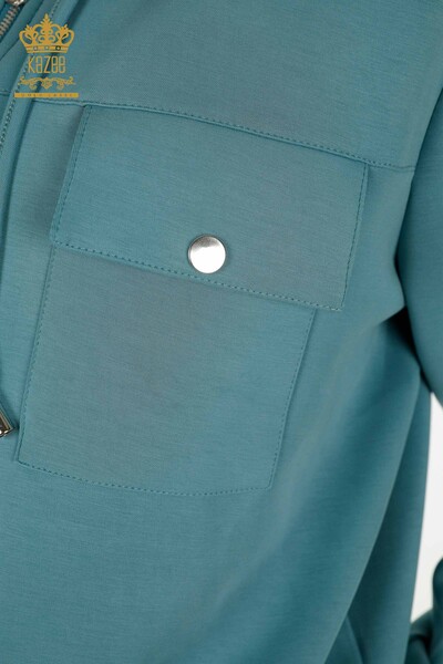 Wholesale Women's Tracksuit Set Zippered Buttoned Turquoise - 17620 | KAZEE - Thumbnail