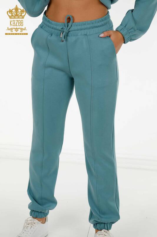 Wholesale Women's Tracksuit Set Zippered Buttoned Turquoise - 17620 | KAZEE