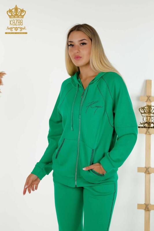 Wholesale Women's Tracksuit Set Zippered Green - 20415 | KAZEE