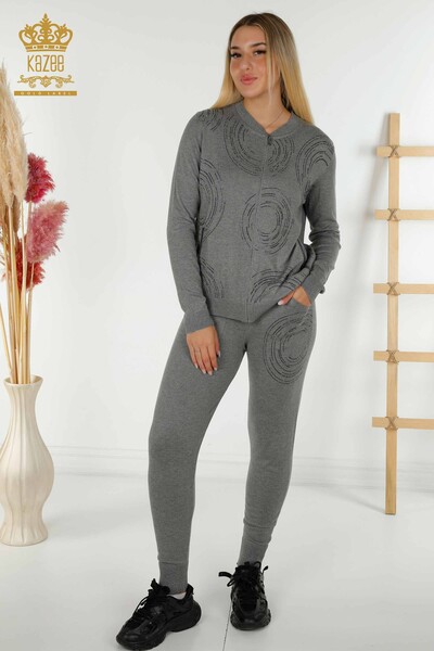 Wholesale Women's Tracksuit Set Zippered Gray - 16276 | KAZEE - Thumbnail