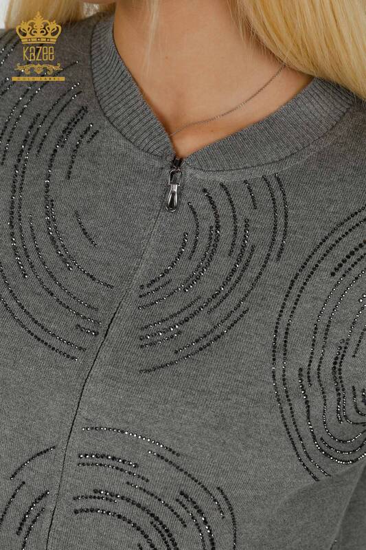 Wholesale Women's Tracksuit Set Zippered Gray - 16276 | KAZEE