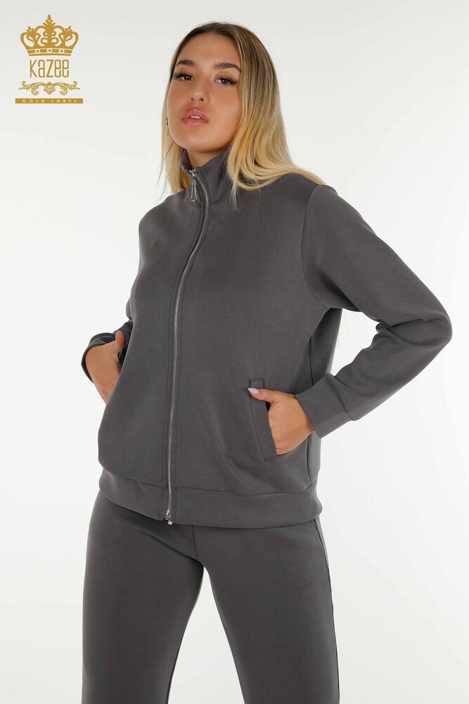 Wholesale Women's Tracksuit Set Zippered Gray - 17619 | KAZEE - 2