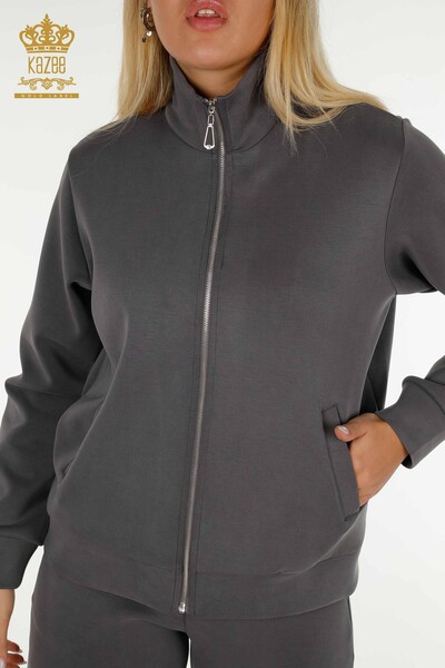 Wholesale Women's Tracksuit Set Zippered Gray - 17619 | KAZEE - 3