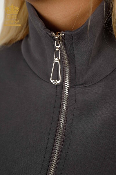 Wholesale Women's Tracksuit Set Zippered Gray - 17619 | KAZEE - 4