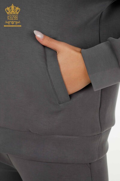 Wholesale Women's Tracksuit Set Zippered Gray - 17619 | KAZEE - Thumbnail