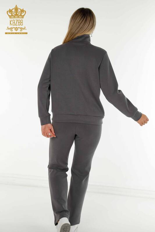 Wholesale Women's Tracksuit Set Zippered Gray - 17619 | KAZEE