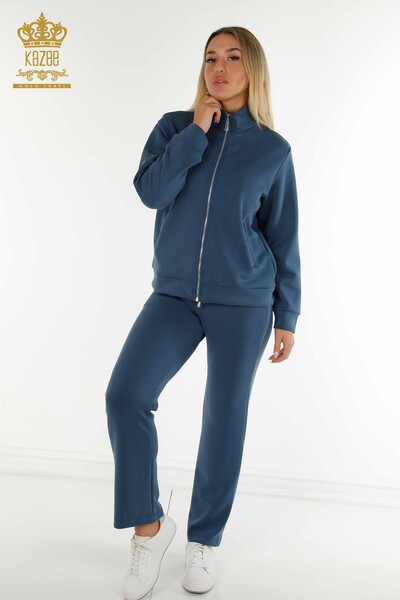 Wholesale Women's Tracksuit Set Zippered Indigo - 17619 | KAZEE - 1