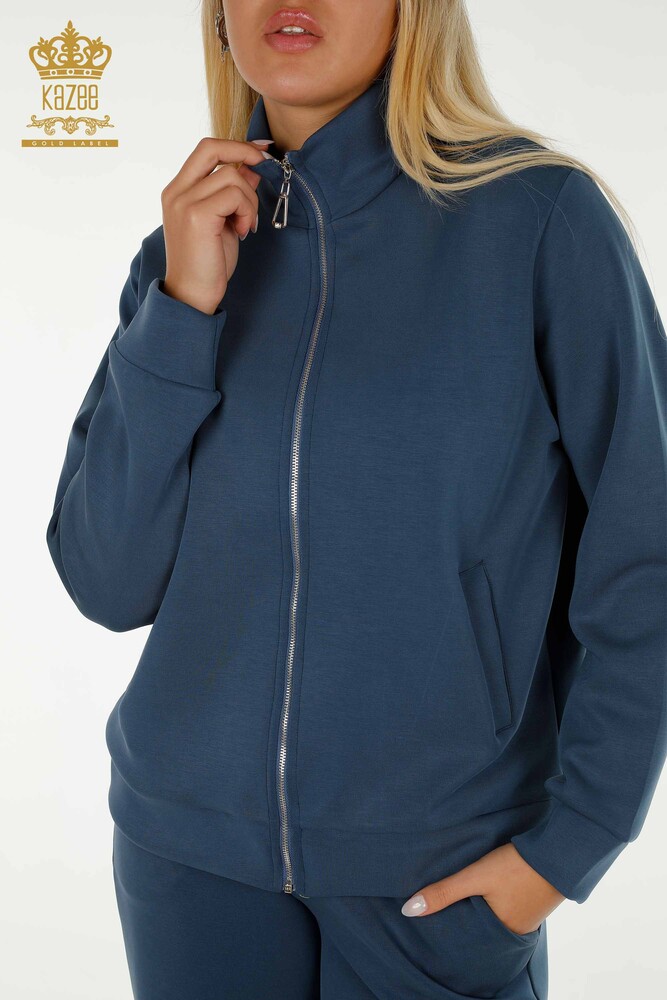 Wholesale Women's Tracksuit Set Zippered Indigo - 17619 | KAZEE - 3