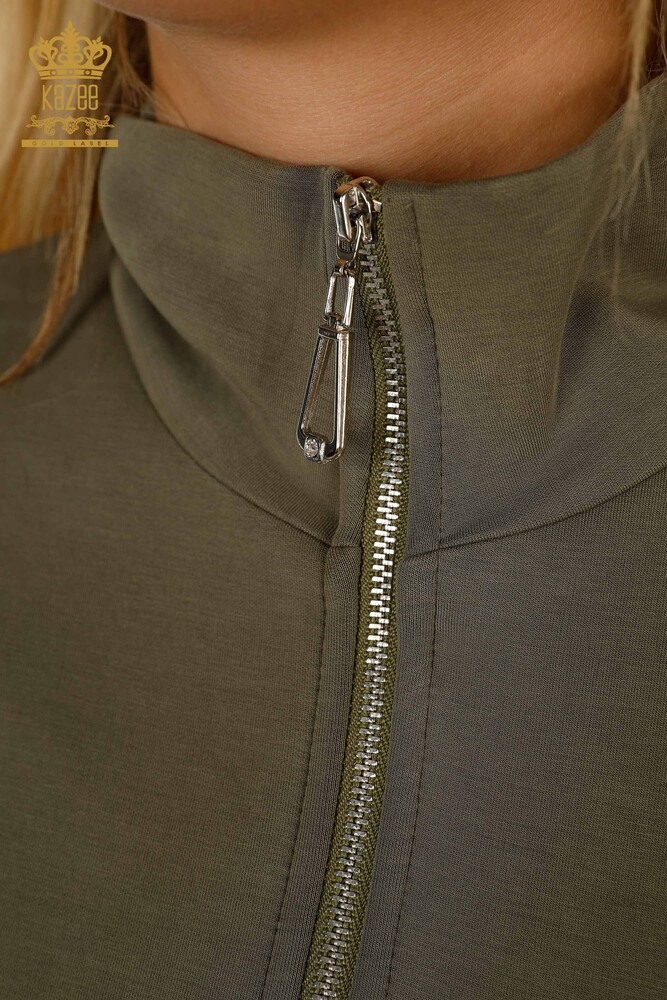 Wholesale Women's Tracksuit Zippered Khaki - 17619 | KAZEE - 4