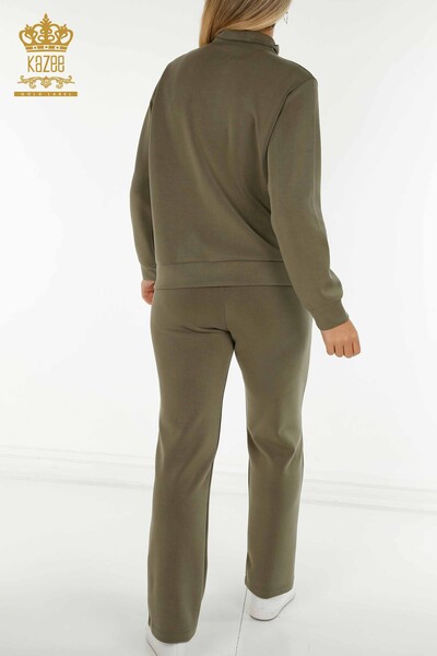 Wholesale Women's Tracksuit Zippered Khaki - 17619 | KAZEE - 9
