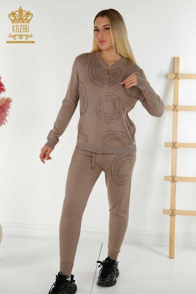 Wholesale Women's Tracksuit Set Zippered Mink - 16276 | KAZEE 