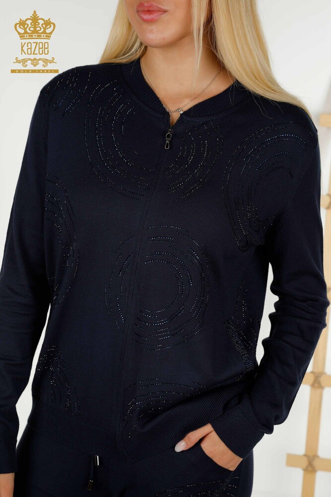 Wholesale Women's Tracksuit Set Zippered Navy Blue - 16276 | KAZEE - 4