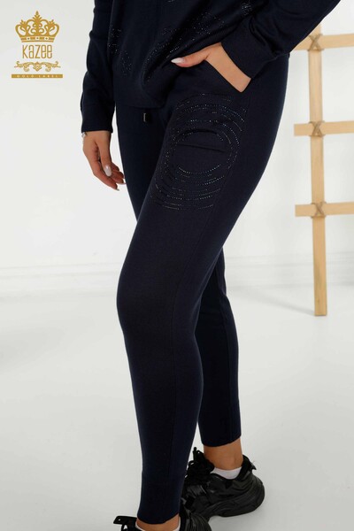 Wholesale Women's Tracksuit Set Zippered Navy Blue - 16276 | KAZEE - 7