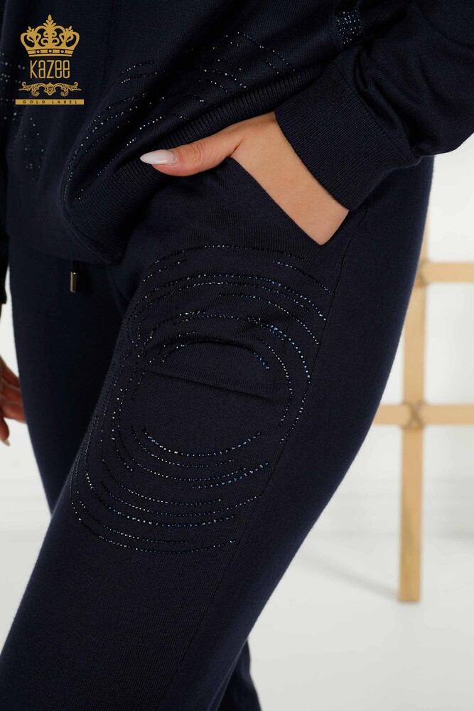 Wholesale Women's Tracksuit Set Zippered Navy Blue - 16276 | KAZEE - 8