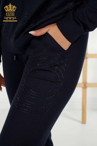 Wholesale Women's Tracksuit Set Zippered Navy Blue - 16276 | KAZEE - 8