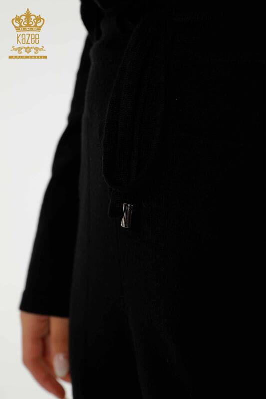 Wholesale Women's Tracksuit Set with Zipper Pocket Black - 16280 | KAZEE