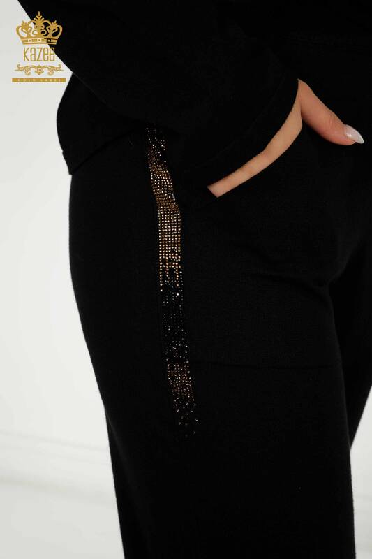 Wholesale Women's Tracksuit Set with Zipper Pocket Black - 16280 | KAZEE