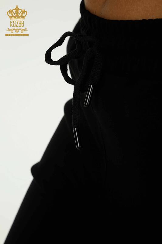 Wholesale Women's Tracksuit Set with Zipper Pockets Black Ecru - 17556 | KAZEE