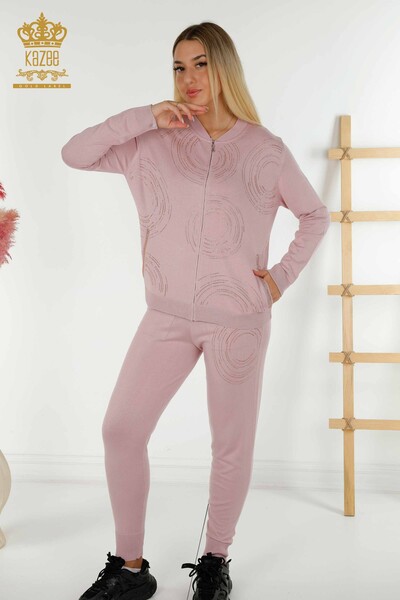 Wholesale Women's Tracksuit Set Zippered Powder - 16276 | KAZEE 