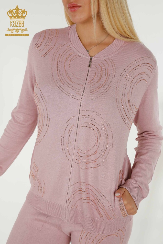 Wholesale Women's Tracksuit Set Zippered Powder - 16276 | KAZEE - 3