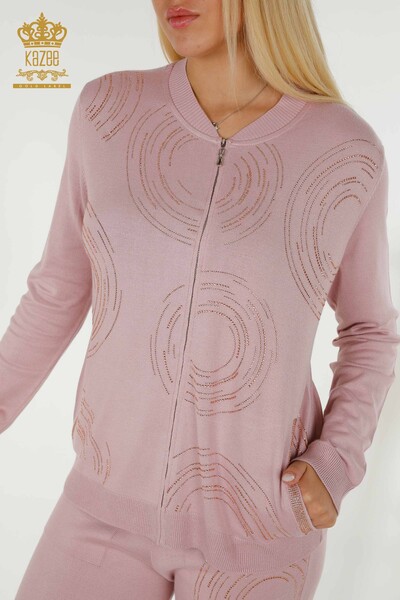 Wholesale Women's Tracksuit Set Zippered Powder - 16276 | KAZEE - 3