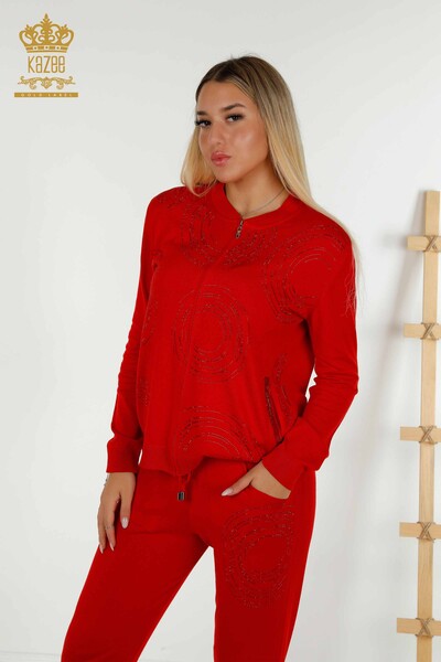 Wholesale Women's Tracksuit Set Red with Zipper - 16276 | KAZEE - 2