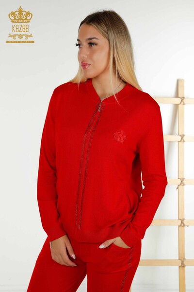 Wholesale Women's Tracksuit Set Red with Zipper - 30638 | KAZEE - Thumbnail