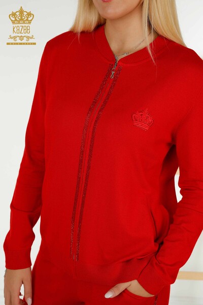 Wholesale Women's Tracksuit Set Red with Zipper - 30638 | KAZEE - Thumbnail