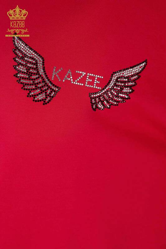 Wholesale Women's Tracksuit Set Zippered Wing Pattern Fuchsia - 17457 | KAZEE
