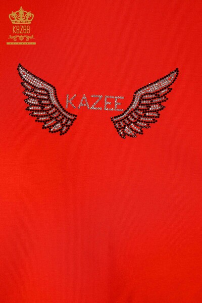 Wholesale Women's Tracksuit Set Zippered Wing Pattern Orange - 17457 | KAZEE - Thumbnail