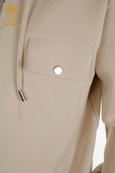Wholesale Women's Tracksuit Set Zippered Buttoned Stone - 17620 | KAZEE - Thumbnail