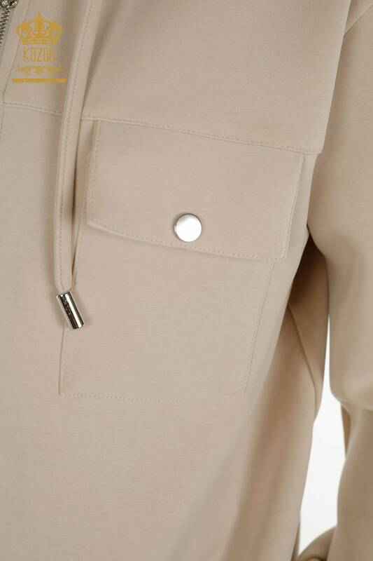 Wholesale Women's Tracksuit Set Zippered Buttoned Stone - 17620 | KAZEE