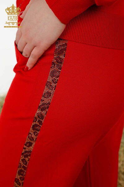 Wholesale Women's Tracksuit Set Leopard Pattern Red - 16521 | KAZEE - Thumbnail