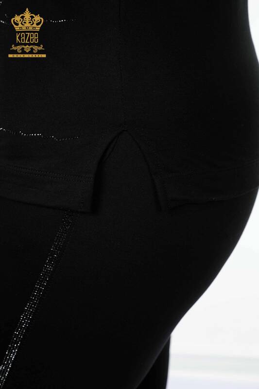 Wholesale Women's Tracksuit Set Stone Embroidered Black - 17396 | KAZEE