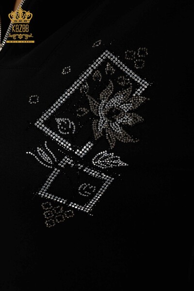 Wholesale Women's Tracksuit Set Stone Embroidered Black - 17430 | KAZEE - Thumbnail