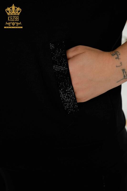 Wholesale Women's Tracksuit Set Stone Embroidered Black - 20448 | KAZEE