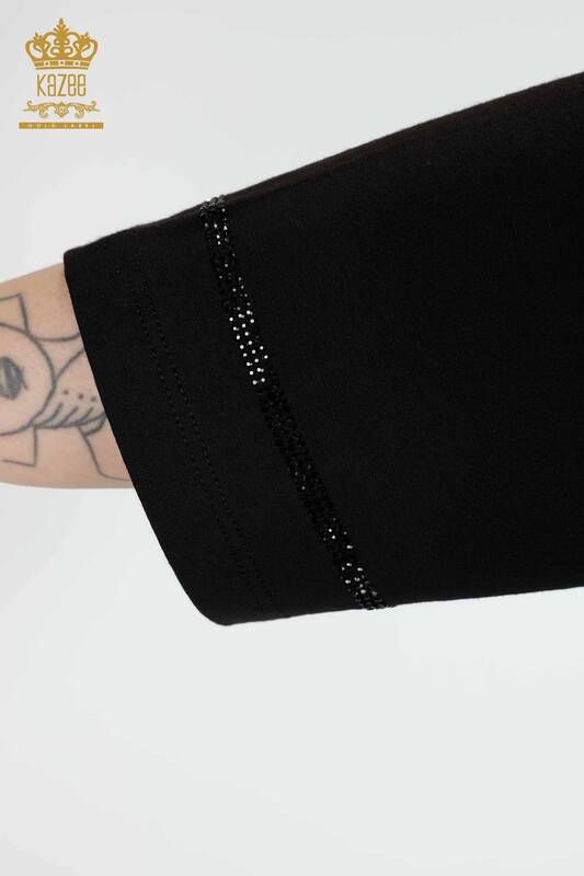 Wholesale Women's Stone Embroidered Blouse Black- 78944 | KAZEE