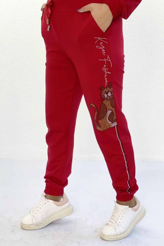 Wholesale Women's Tracksuit Set With Cat Detail and Hoodie - 17257 | KAZEE