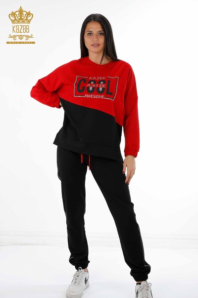 Wholesale Women's Tracksuit Set With Color Transition Text Detailed Stone - 17406 | KAZEE - Thumbnail