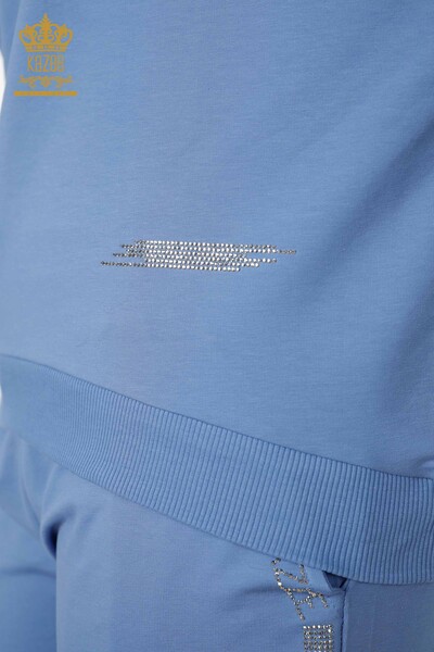 Wholesale Women's Tracksuit Set Crystal Stone Embroidered Blue - 17461 | KAZEE - 6