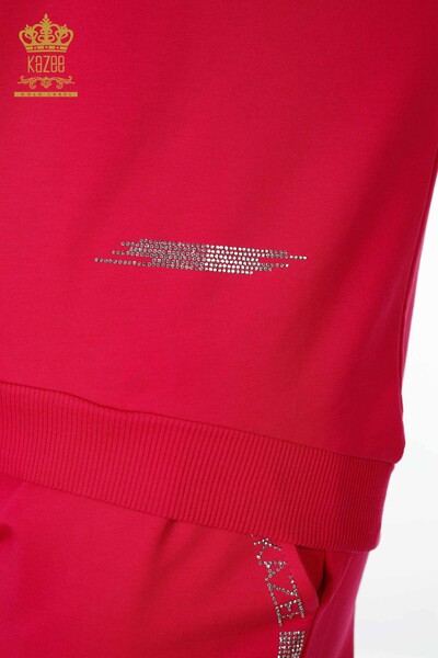 Wholesale Women's Tracksuit Set Crystal Stone Embroidered Fuchsia - 17461 | KAZEE - 6